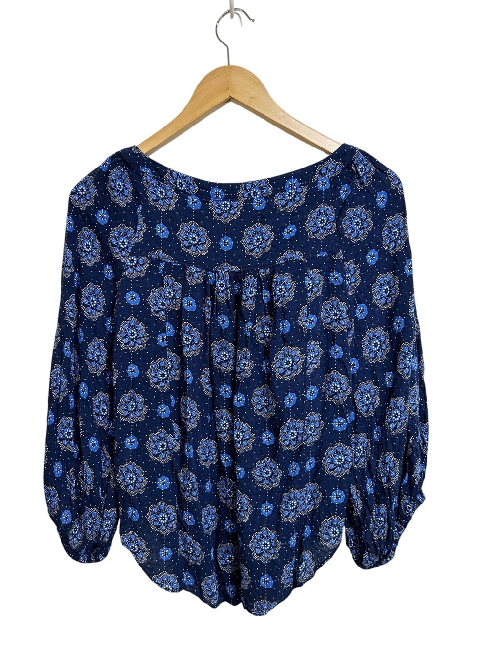Anthropologie Maeve Navy Blue 3/4 Sleeve Peasant Floral Shirt Blouse US Size 2 - Picture 5 of 10